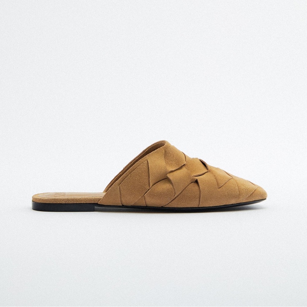 ZARA SUEDE LEATHER WOVEN FLAT MULES BRAND NEW WITH TAGS US 7.5 / EUR 38